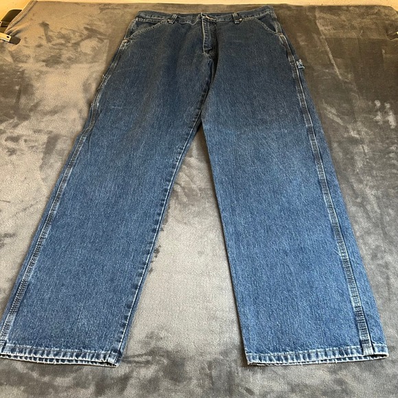 Wrangler Carpenter Jeans Mens 34x32" Relaxed Fit Denim Blue Work Utility Pants - Picture 1 of 11